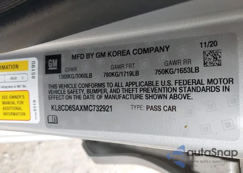 2021 Chevrolet Spark Fwd 1Lt Automatic from USA, damaged, VIN KL8CD6SAXMC732921